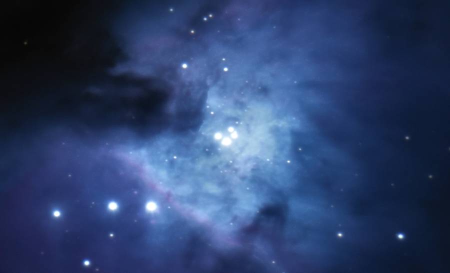 Nebulosa azul con estrellas brillantes
